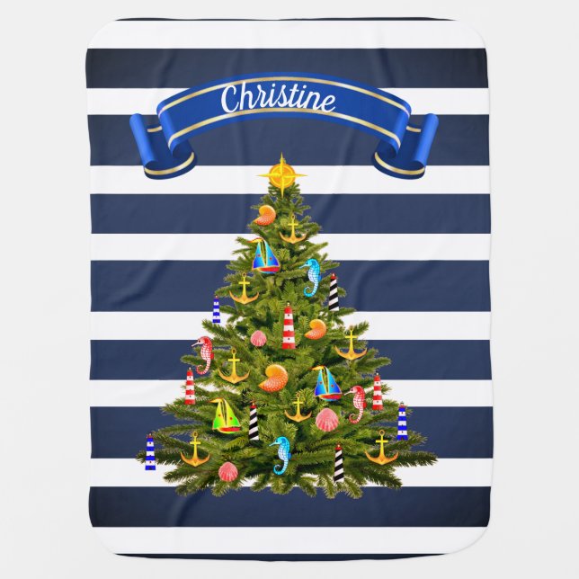 Nautical Christmas Tree Custom Baby Blanket (Front)