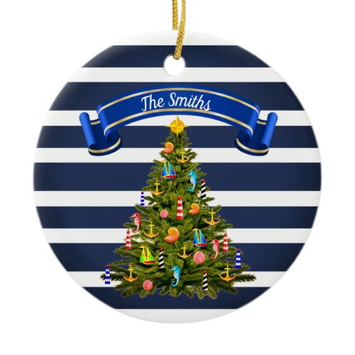 Nautical Christmas Tree Custom Ceramic Ornament