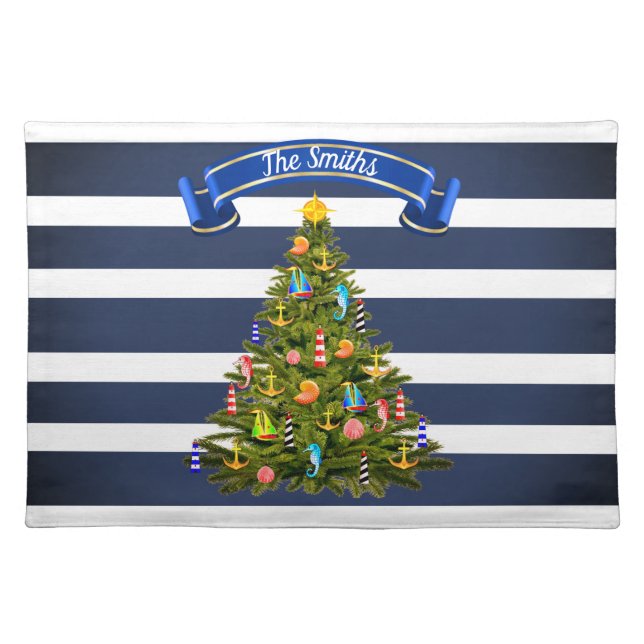 Nautical Christmas Tree Custom Cloth Placemat (Front)