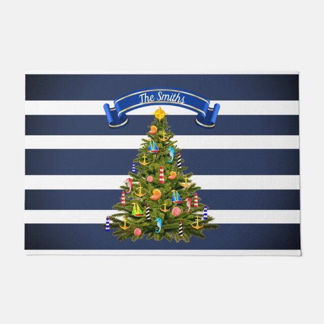 Nautical Christmas Tree Custom Doormat (Front)