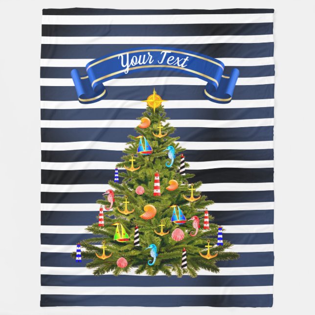 Nautical Christmas Tree Custom Fleece Blanket (Front)