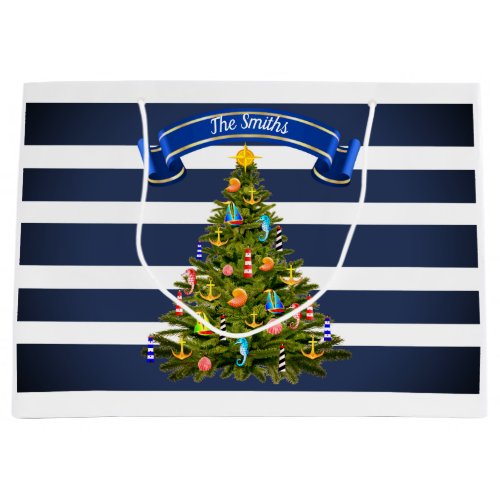 Nautical Christmas Tree Custom Large Gift Bag