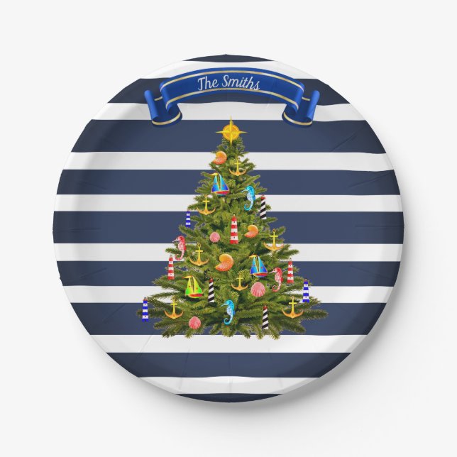 Nautical Christmas Tree Custom Paper Plates (Front)