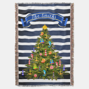 Nautical Christmas Tree Custom Throw Blanket