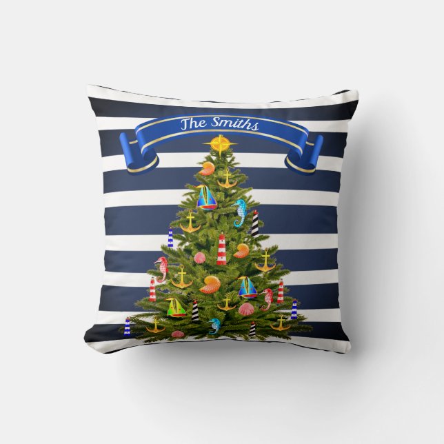 Nautical Christmas Tree Custom Throw Pillow (Front)