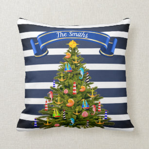 Nautical Christmas Tree Custom Throw Pillow