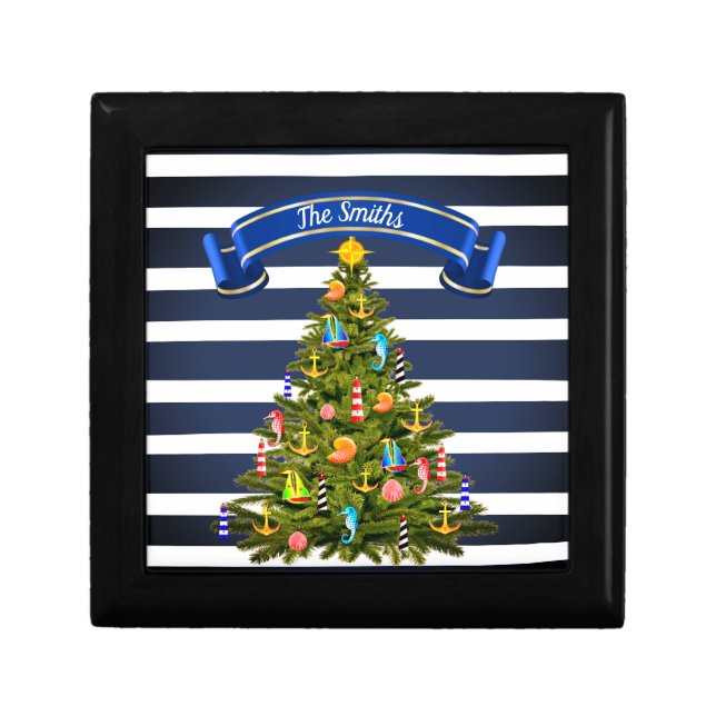 Nautical Christmas Tree Custom Wooden  Gift Box (Front)