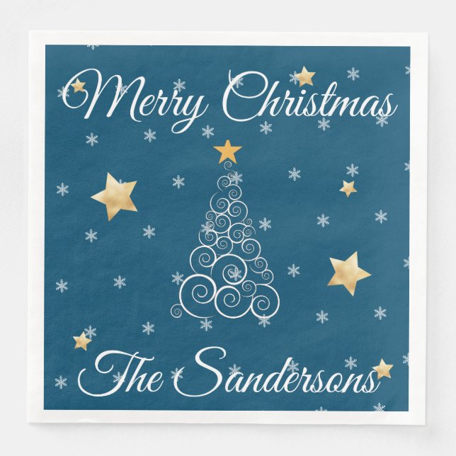 Nautical  Christmas Wave tree  blue Paper Dinner N Napkins (Front)