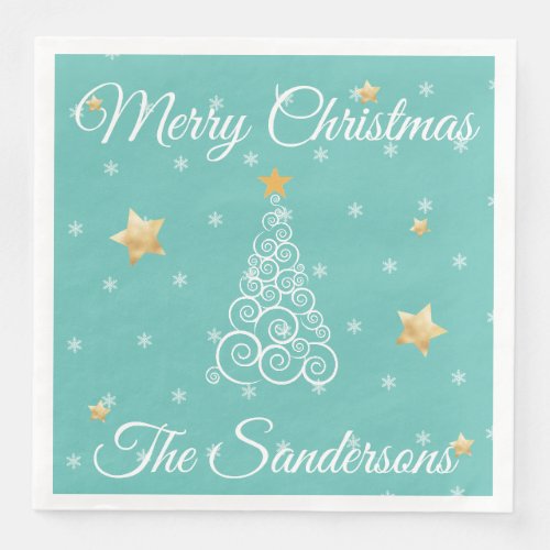 Nautical  Christmas Wave tree  blue Paper Dinner Napkins