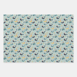 Nautical Christmas Wrapping Paper Featuring Whales