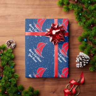 Nautical Christmas wrapping paper with sailboats