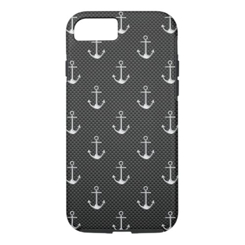 Nautical Chrome Anchor on Carbon Fiber Decor iPhone 87 Case