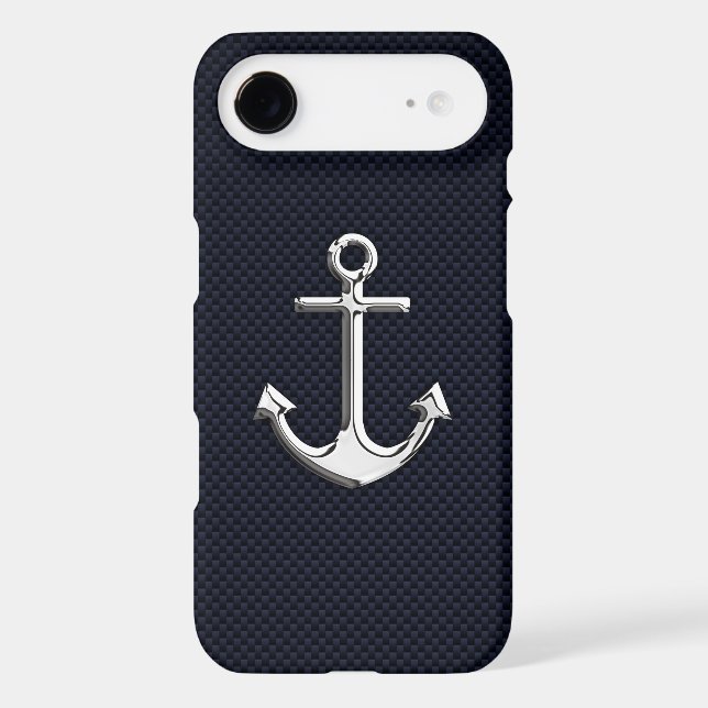 Nautical Chrome Anchor on Carbon Fiber Print Case-Mate iPhone Case (Back)