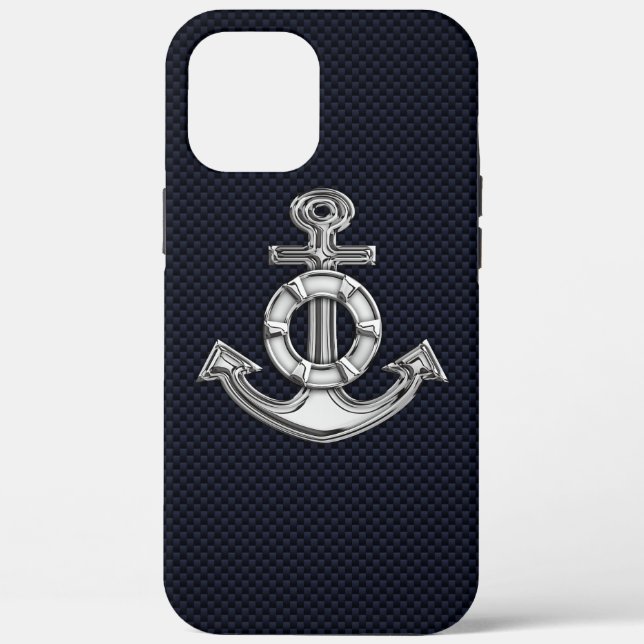 Nautical Chrome Anchor on Carbon Fiber Print Case-Mate iPhone Case (Back)