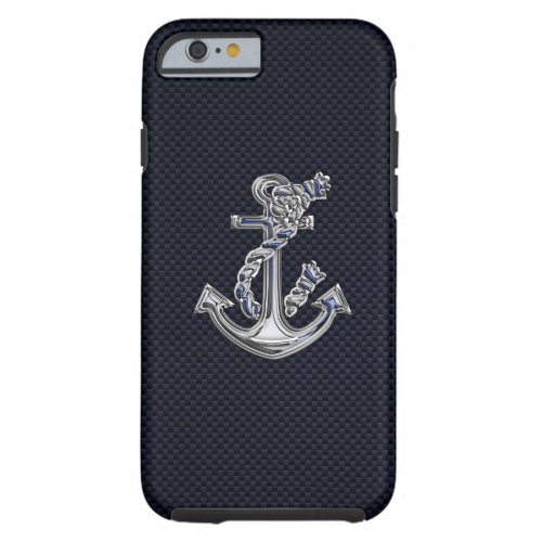 Nautical Chrome Anchor on Carbon Fiber Print Tough iPhone 6 Case