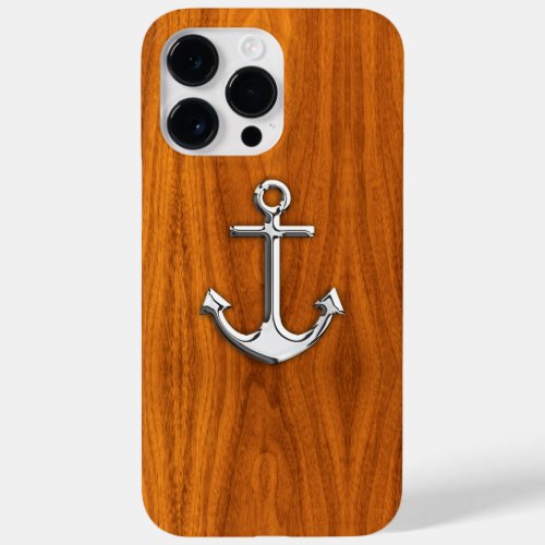 Nautical Chrome Anchor on Teak Wood Print Case_Mate iPhone 14 Pro Max Case