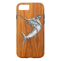 Nautical Chrome Blue Marlin on Teak Wood Print iPhone 8/7 Case