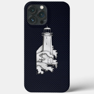 Nautical Chrome Lighthouse on Carbon Fiber Print iPhone 13 Pro Max Case