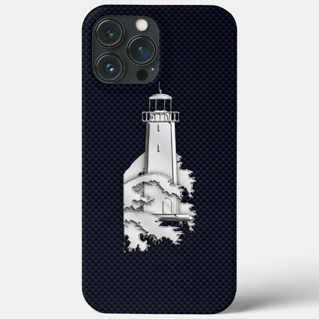 Nautical Chrome Lighthouse on Carbon Fiber Print Case-Mate iPhone Case (Back)