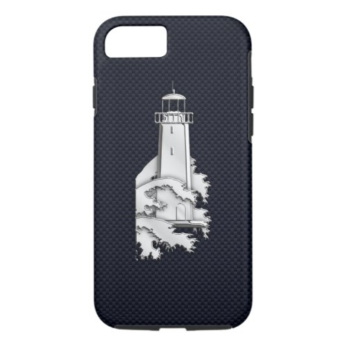 Nautical Chrome Lighthouse on Carbon Fiber Print iPhone 87 Case