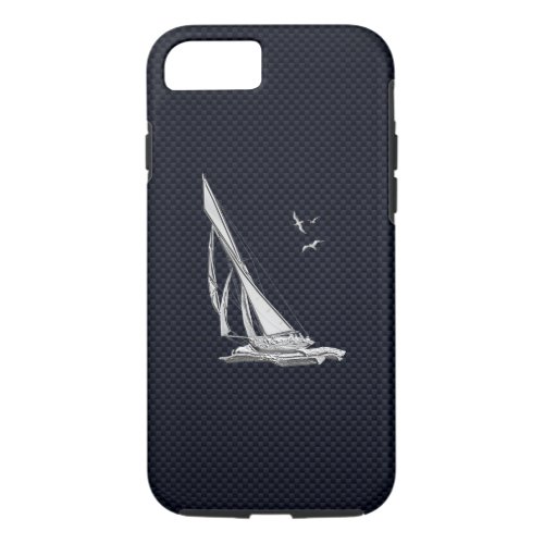 Nautical Chrome Sail Boat on Carbon Fiber Print iPhone 87 Case