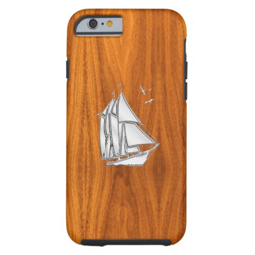 Nautical Chrome Sail Boat on Teak Wood Print Tough iPhone 6 Case