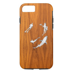 Nautical Chrome Sharks on Teak Wood Print iPhone 8/7 Case