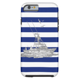 Nautical Chrome Sport Fishin on Navy Stripes Print Tough iPhone 6 Case