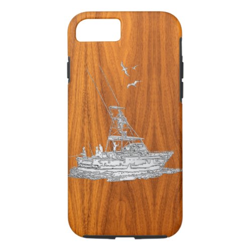 Nautical Chrome Sport Fishin on Teak Wood Print iPhone 87 Case