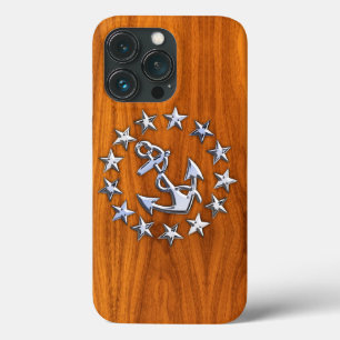 Nautical Chrome Yacht Flag on Teak Wood Print iPhone 13 Pro Case
