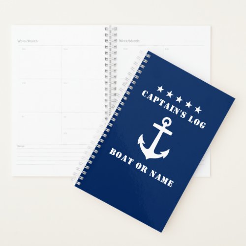 Nautical Classic Anchor 5 Stars Captains Log Navy Planner