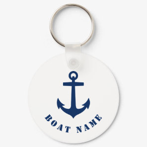 Nautical Classic Anchor Boat or Name Navy & White Keychain