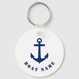 Nautical Classic Anchor Boat or Name Navy & White Keychain