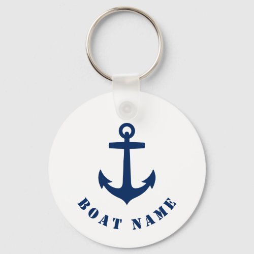 Nautical Classic Anchor Boat or Name Navy  White Keychain