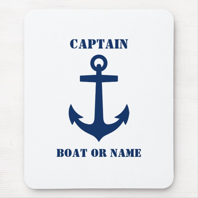 Nautical Classic Anchor Captain Boat or Name Navy Mouse Pad (Front)