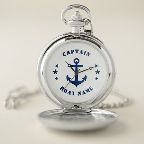 Nautical Classic Anchor Captain Boat or Name Navy Pocket Watch