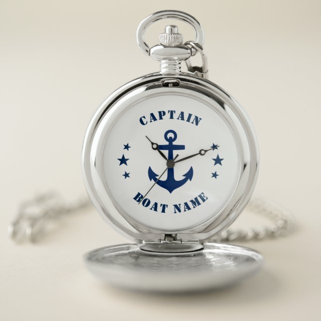 Nautical Classic Anchor Captain Boat or Name Navy Pocket Watch (Inside)