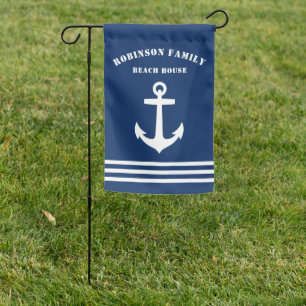 Nautical Classic Anchor Family Beach House Navy Garden Flag