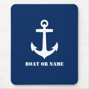Nautical Classic Anchor Your Boat or Name Blue Mouse Pad