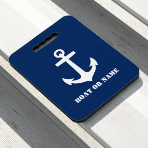 Nautical Classic Anchor Your Boat or Name Navy Seat Cushion