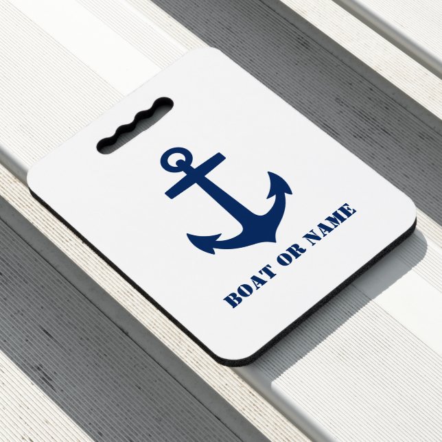 Nautical Classic Anchor Your Boat or Name Navy Seat Cushion (In Situ)