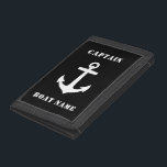 Nautical Classic Anchor & Your Name or Boat Name Trifold Wallet<br><div class="desc">Nautical Classic Navy Anchor With Your Custom Name or Boat Name On This Durable Nylon Trifold Wallet. Choose your background and border color to match your style. The Perfect gift for fathers day,  birthday or any occasion. Also makes a great conversation piece while protecting your valuables.</div>