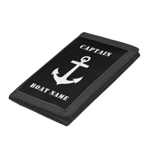 Nautical Classic Anchor & Your Name or Boat Name Trifold Wallet