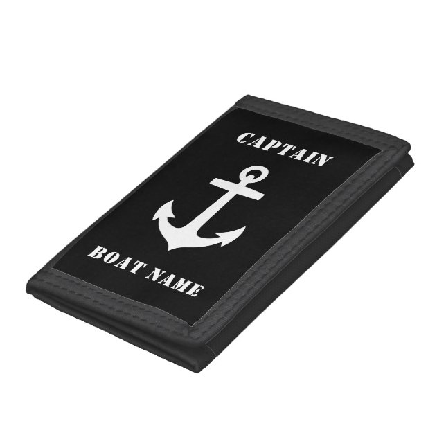 Nautical Classic Anchor & Your Name or Boat Name Trifold Wallet (Bottom)