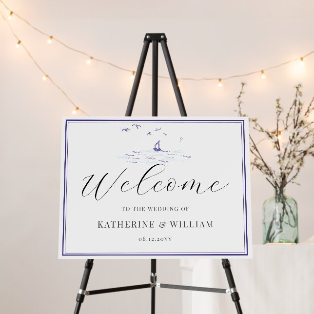 Nautical Classic Frame Boat Print Wedding Welcome Foam Board (In Situ (Stand))