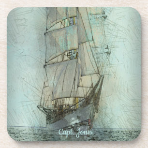 Nautical Classic Ship (Blue) Beverage Coaster