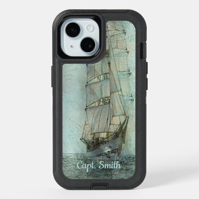 Nautical Classic Ship (Blue) iPhone 15 Case (Back)