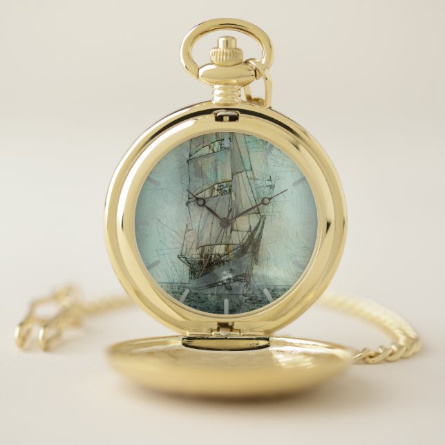 Nautical Classic Ship (Blue) Pocket Watch (Inside)