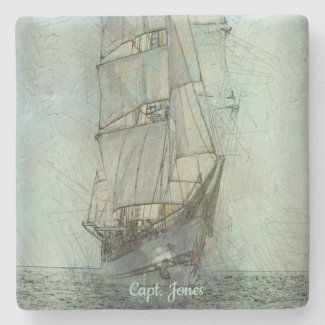 Nautical Classic Ship (Blue) Stone Coaster