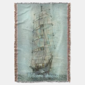 Nautical Classic Ship (Blue) Throw